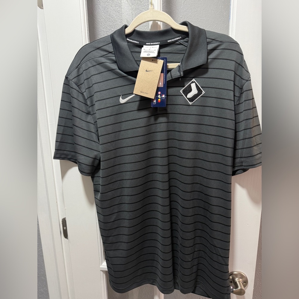 NWT Nike Men's White Sox Charcoal Striped Polo Shirt - Picture 2 of 7